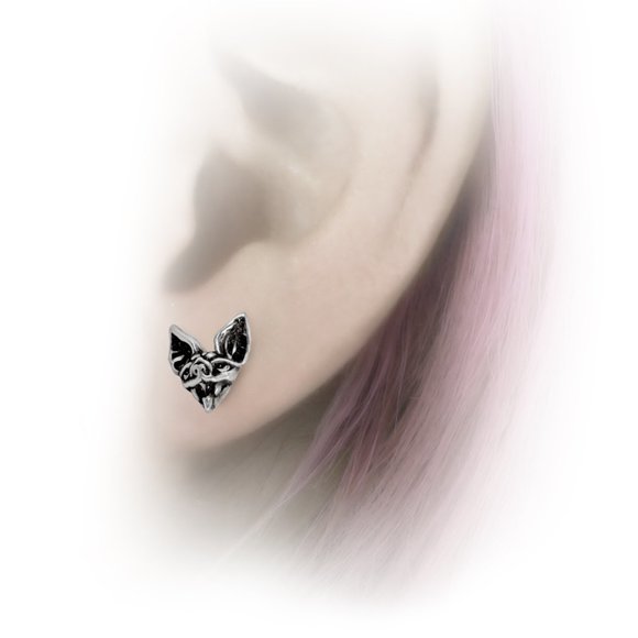 Alchemy Gothic Cauchemar Studs Bat Head Earrings Pair Surgical Steel Posts NWT - Picture 4 of 4
